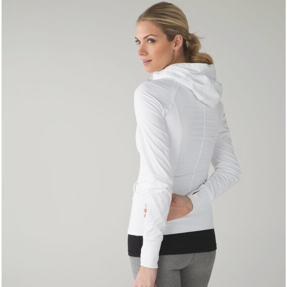 Lululemon Zip Up Hoodie Jacket with Pockets & Thumbholes in Cream/White - Picture 2 of 12